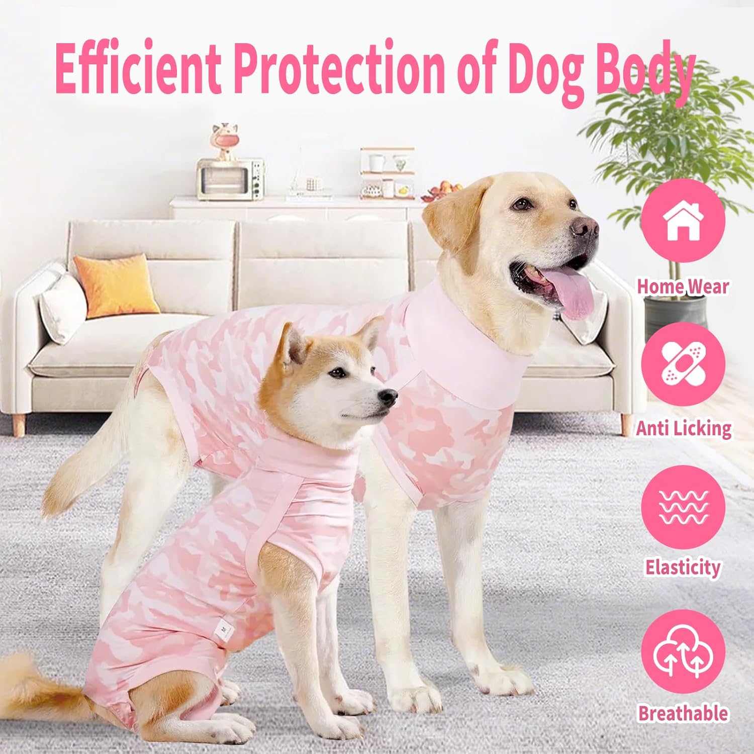 Pink Size M Coppthinktu Dog Onesie for Surgery Female, Breathable Dog Surgery Spay Recovery Suit, Dog Cone Alternative Anti-Licking